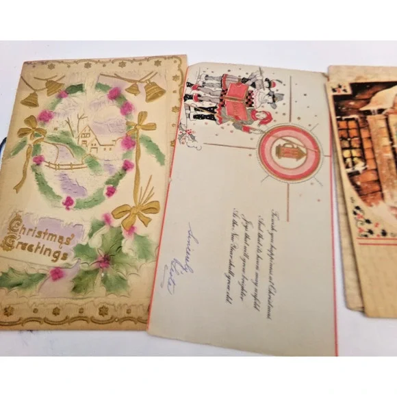 Vintage MCM Christmas Greeting Card Cute Girl Glitter Muff Happy New Year & more - Picture 5 of 16